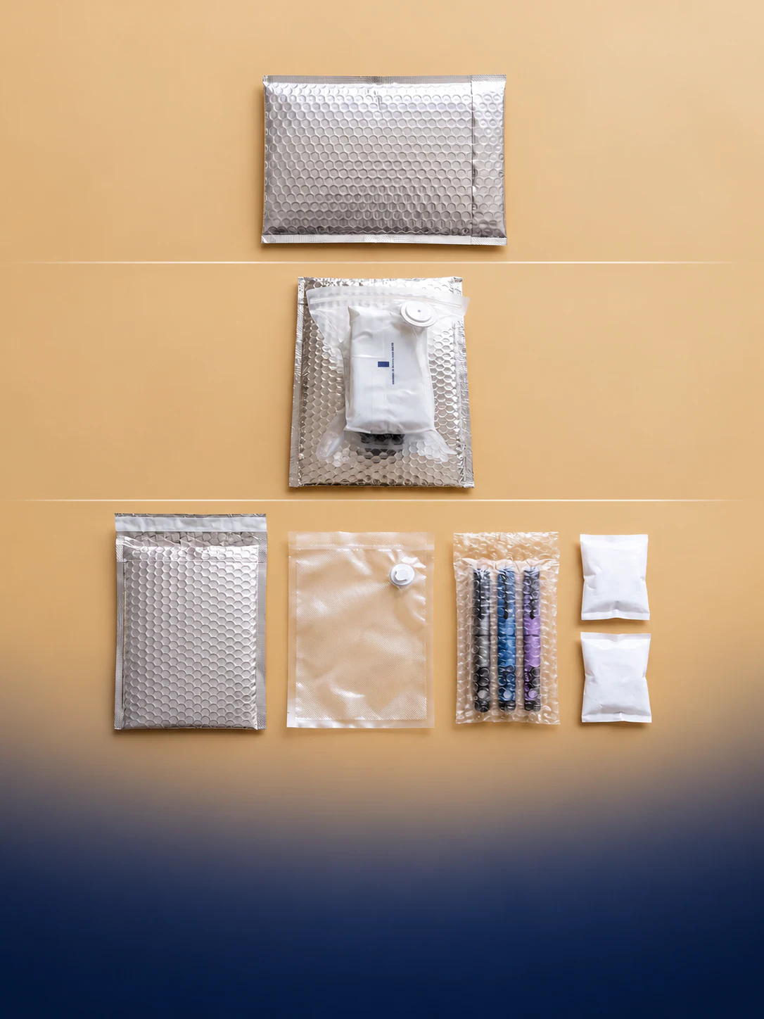 Auria pens being packed between ice packs in an insulated box